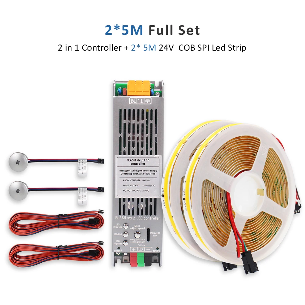 5M 10M 15M WS2811 COB Stromend Water Strip Licht voor 24V 400W PIR Bewegingssensor LED trap Controller Trap Verlichting Decor