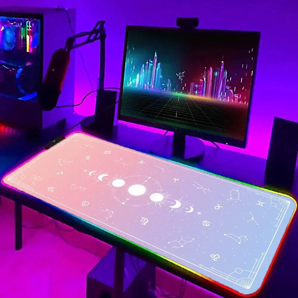 

RGB Non-Slip Gaming Tarot Mouse Pad For HD print Cute Carpets Lapto Gamer Purple Pink Magic Large Keyboard Kawaii Moon Star mats