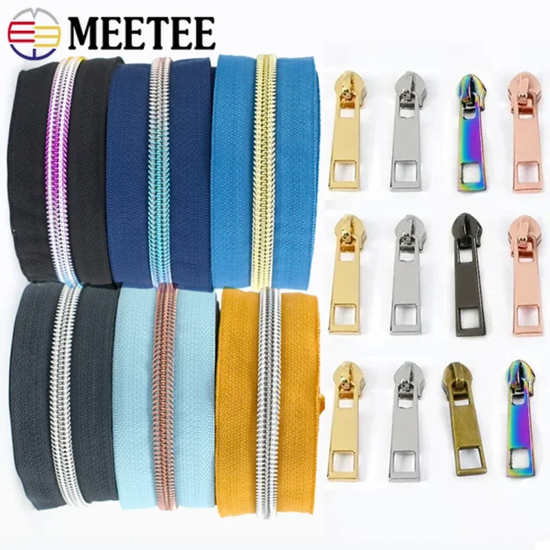 

2/3/4/5/10M Meetee 5# Nylon Zipper Tapes for Sewing Bag Clothing Decor Zippers with Slider Zip Repair Closures DIY Accessories