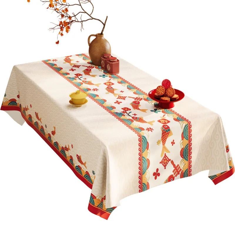 Festive New Year Tablecloth, High-end Eco-friendly Soft Non-marking Waterproof Oil-proof Cover for Dining Table