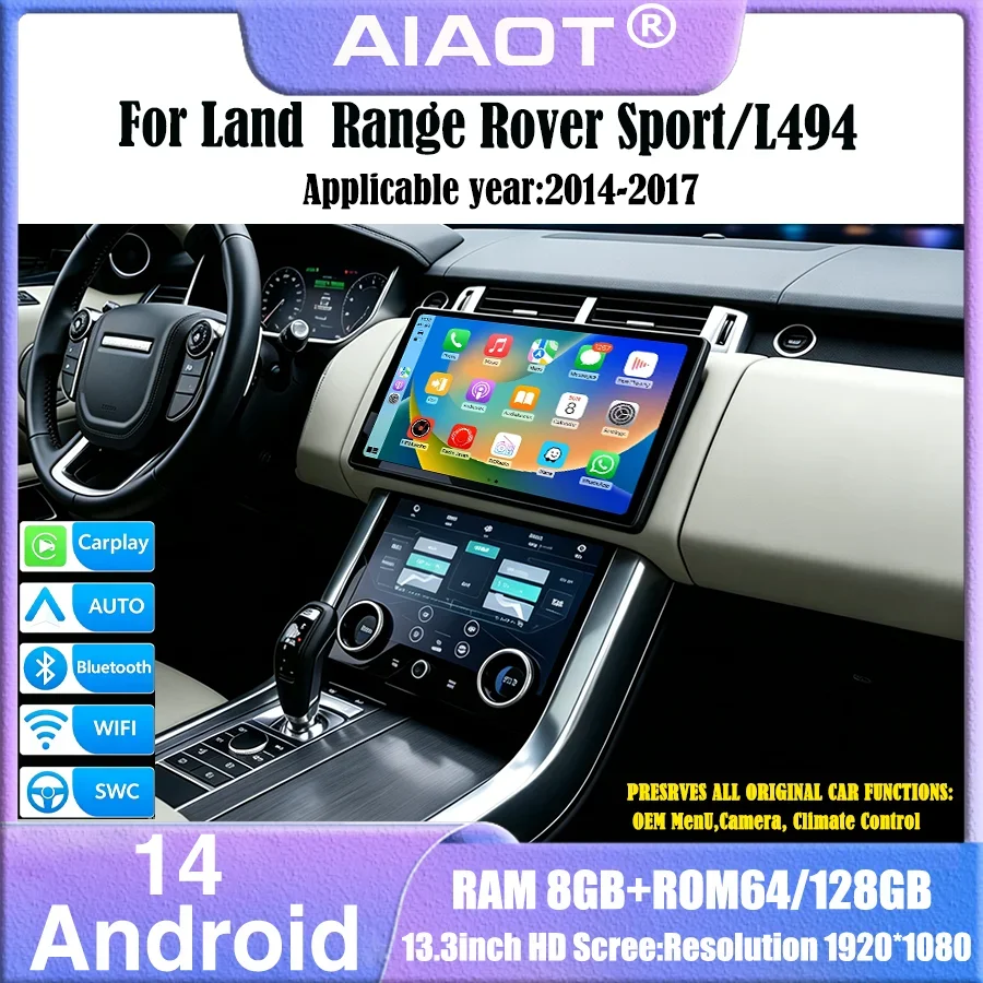 For 2014-2017 Land Rover Sport/L494 13.3 inch Android Radio Carplay Screen Air Conditioning Panel Bosch/Harman Multimedia Player