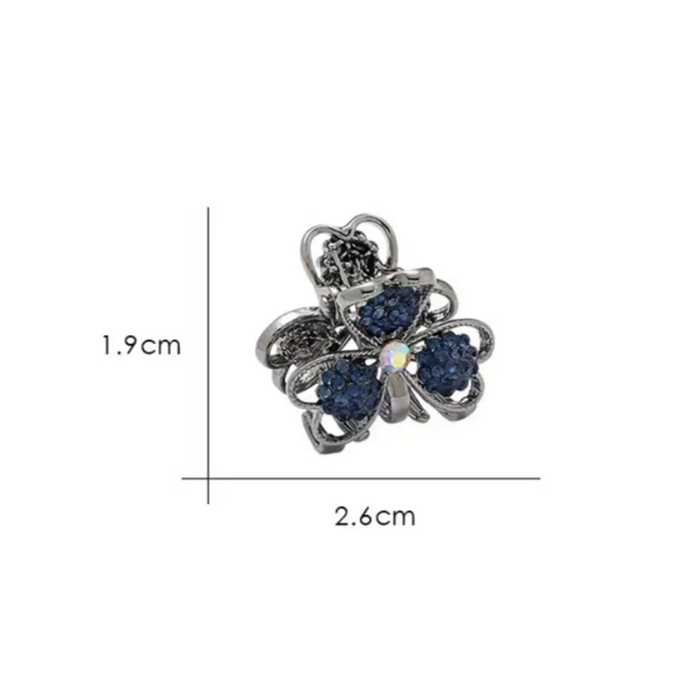 Blue Rhinestone Clover Mini Hair Clip Silver Alloy Small Claw For Bangs Side Hair Girls Lucky Charm Accessories Gift