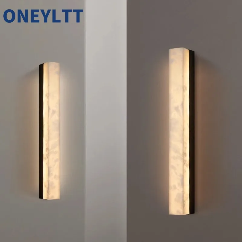

Modern light luxury marble wall lamp with long and simple design living room background bedroom bedside copper wall lamp