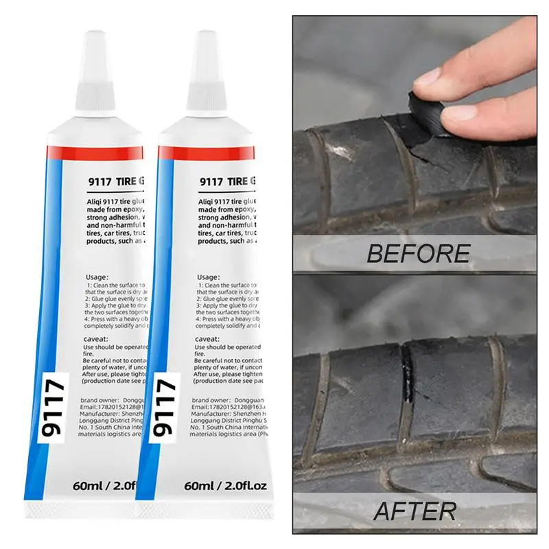 Tire Patch Glue 60ml Heat Resistant Quick Dry Sidewall Repair Tire Glue Strong Adhesive Portable Multifunctional Tire Repair Kit