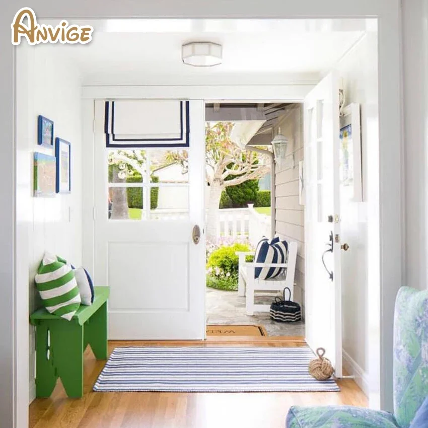 Anvige motorized striped cotton/linen fabric diy roman shade custom shades roman shades linen window blinds handmade roman shade
