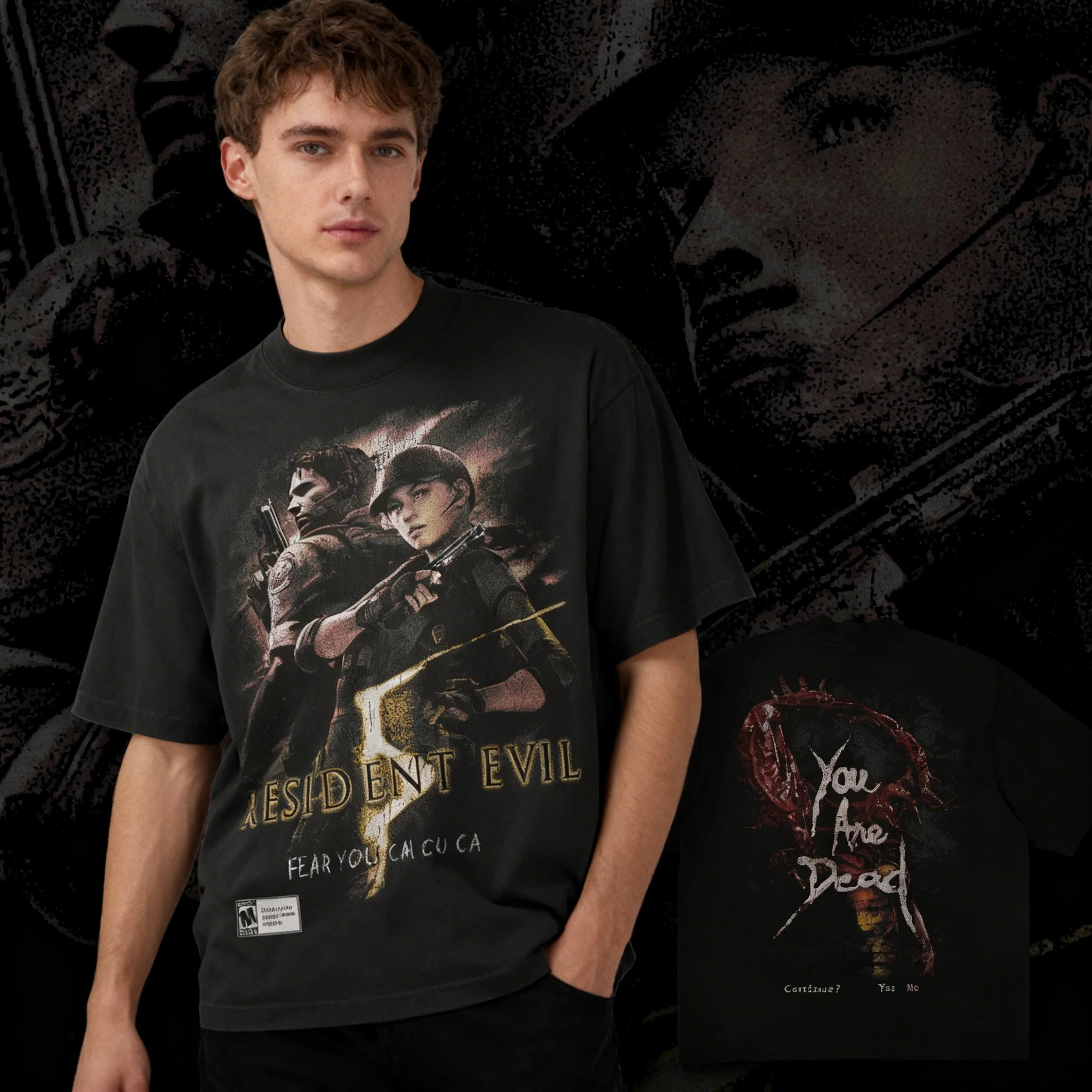 

Классические ретро футболки с принтом «Гра ужасов» Resident Evil Peripherals, свободные повседневные хлопковые футболки большого размера для мужчин и женщин, уличный топ