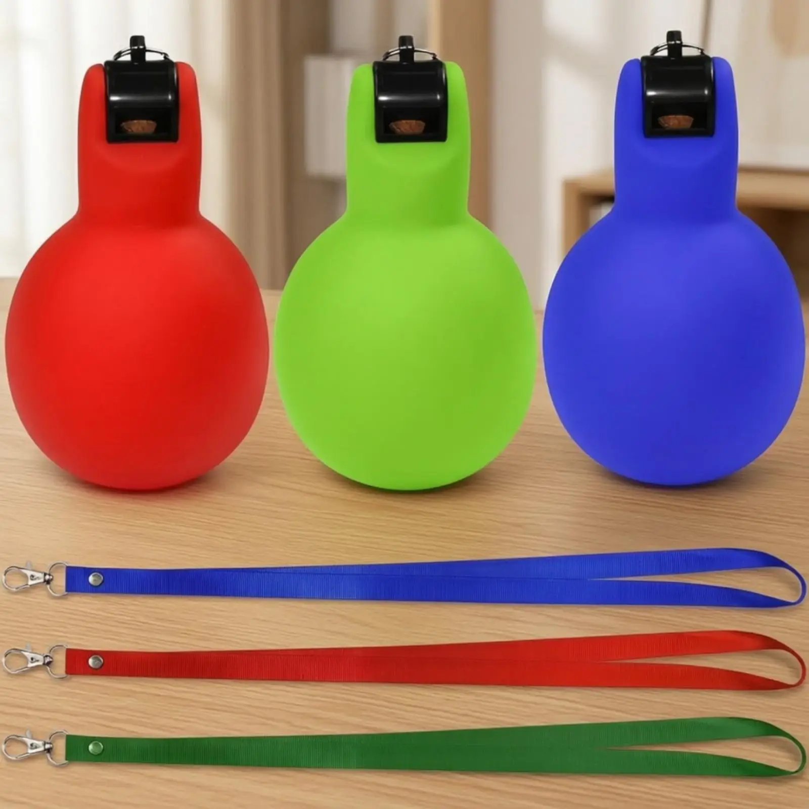 3 Pieces Hand Press Whistle with Lanyard Hygienic PVC Press Whistle with Lanyard Loud for Referees, Teachers, Sports Training,