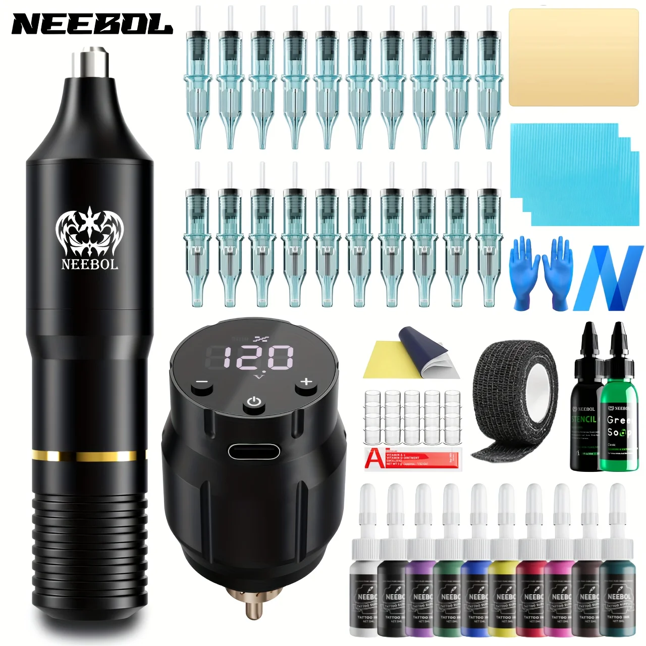 

1set, Wireless Tattoo Kit, Complete Tattoo Pen Machine With 1500mAh LED Cordless Tattoo Power Supply For Professionals Artists