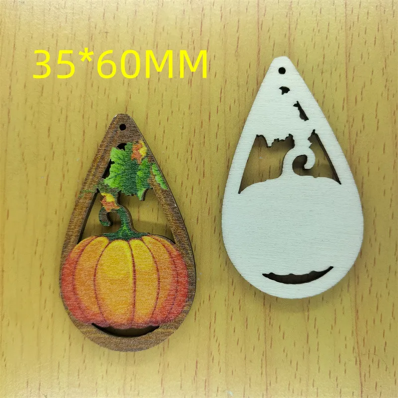 10pcs Wood Hollow Waterdop Charms Cartoon Pumpkin Leaf Charm Pendant DIY Earrings Necklaces Key Chain Jewelry Making Supplier