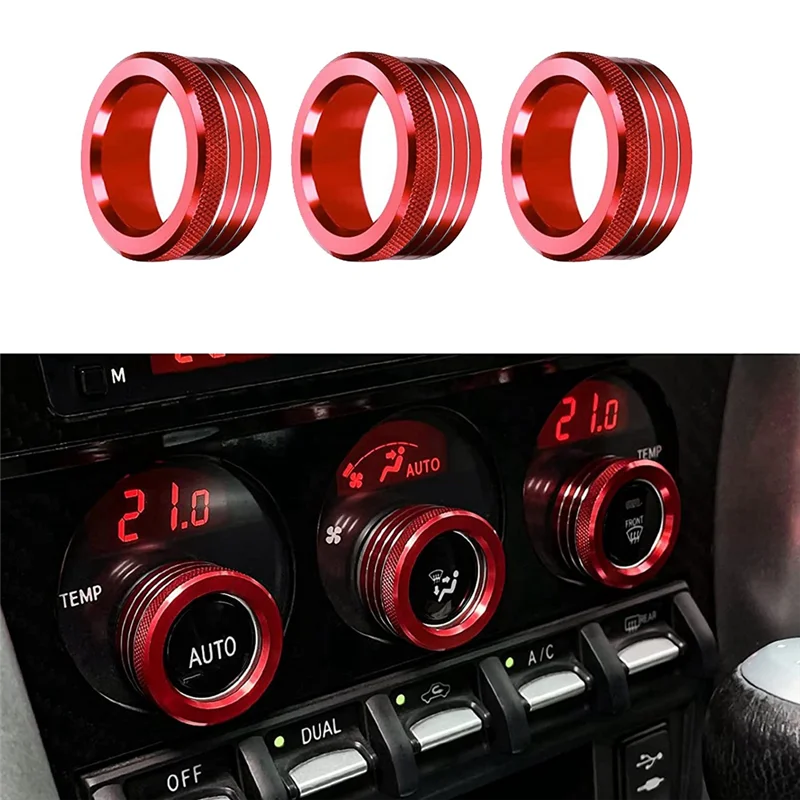 3Pcs Car Center Console Air AC Knob Volume Rings Trim Cover Button for Subaru BRZ Toyota 86 GT86 2013-2020 Red