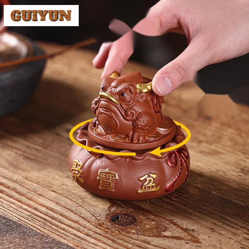 Creative Purple Sand Rotating Golden Toad Tea Pet Zen Tea Figurine Tea Ceremony Tea Statue Oolong Tea Chinese Tea Set Ornaments