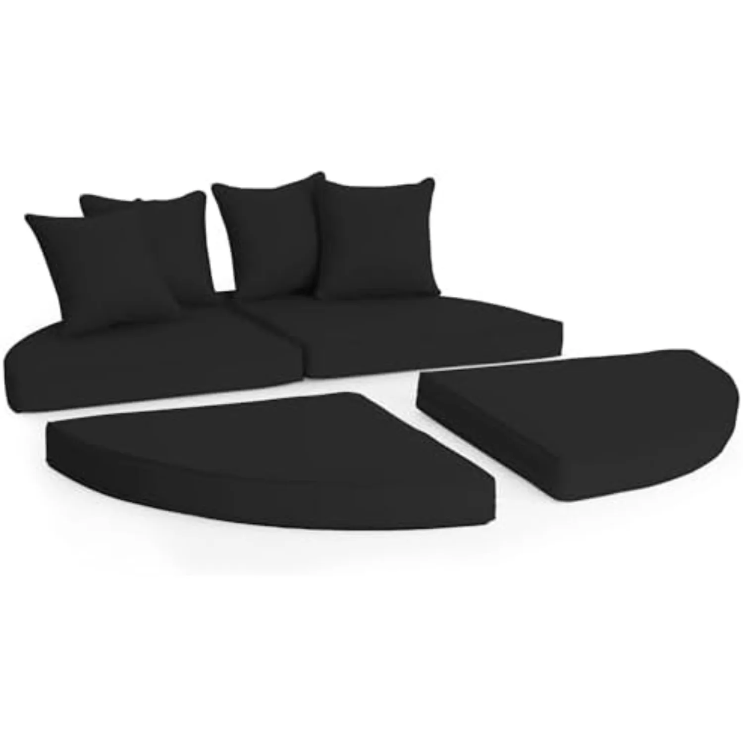 66-Inch Outdoor Patio Canopy Bed Round Daybed Replacement Cushions, 4-Piece Clamshell Sectional Seating Wicker