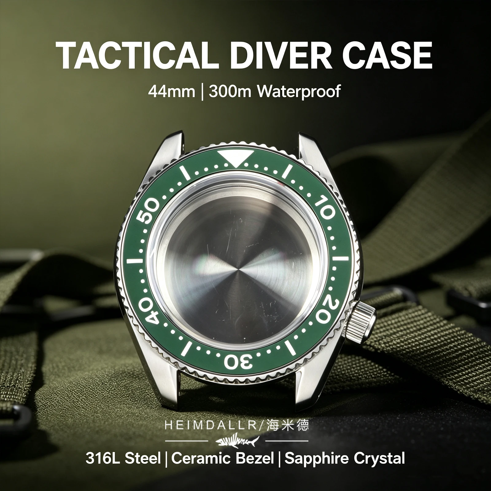 HEIMDALLR Men's Diver Watch Case 44mm NH35 Auto Solid 316L Steel Sapphire Crystal Ceramic Bezel 300M Waterproof 3.8 oclock Crown