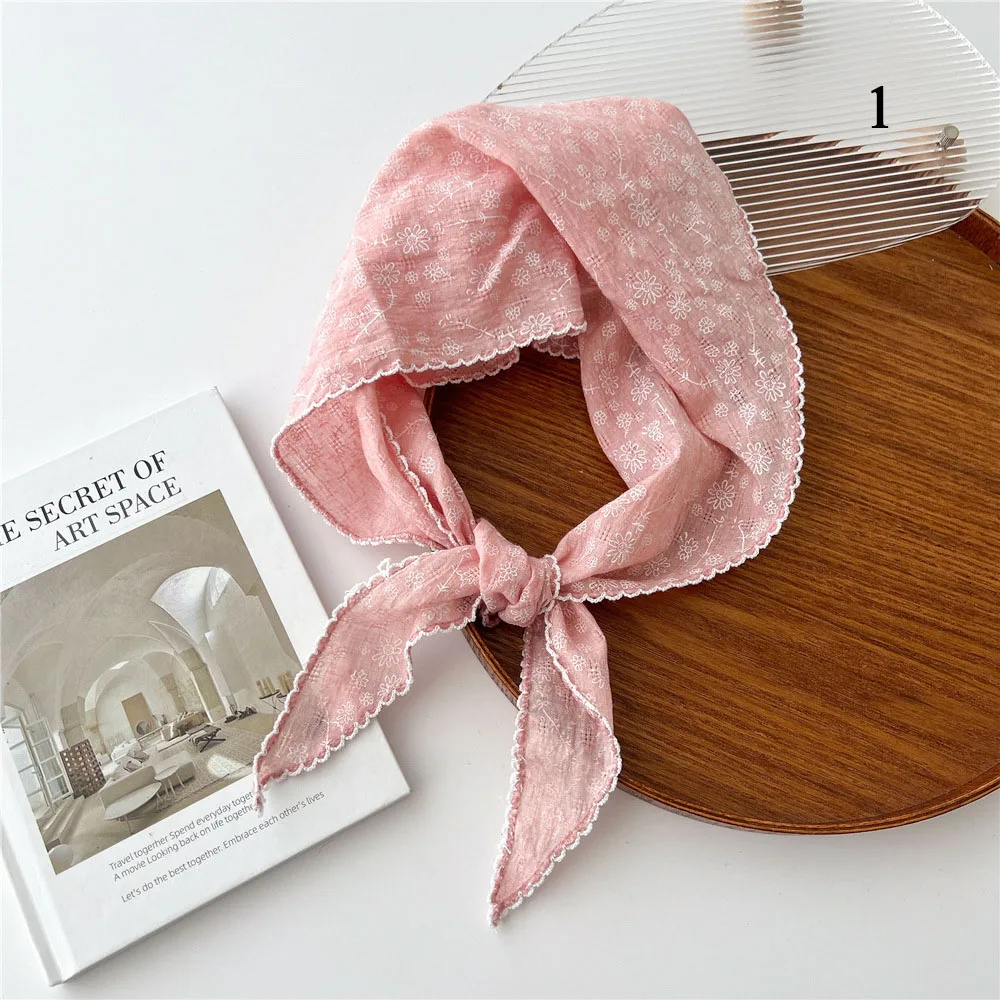 Scarf Women Cotton Linen Neck Head Scarves Headscarf Small Shawl Small Flower Thin Neckerchief Triangle Scarf Hair Scarf INS