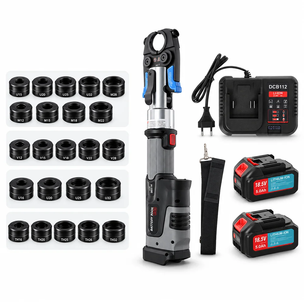 Podofo Elektrisches Rohrpresswerkzeug-Set 12 mm Kleine Schwalbenschwanz-Pressbacken 4/5/9-teilig Akkubetriebene Profi-Pressmaschine Passend für TH16 20 25 26 32/M12 15 18 22 28/U16 20 25 32/V12 15 18