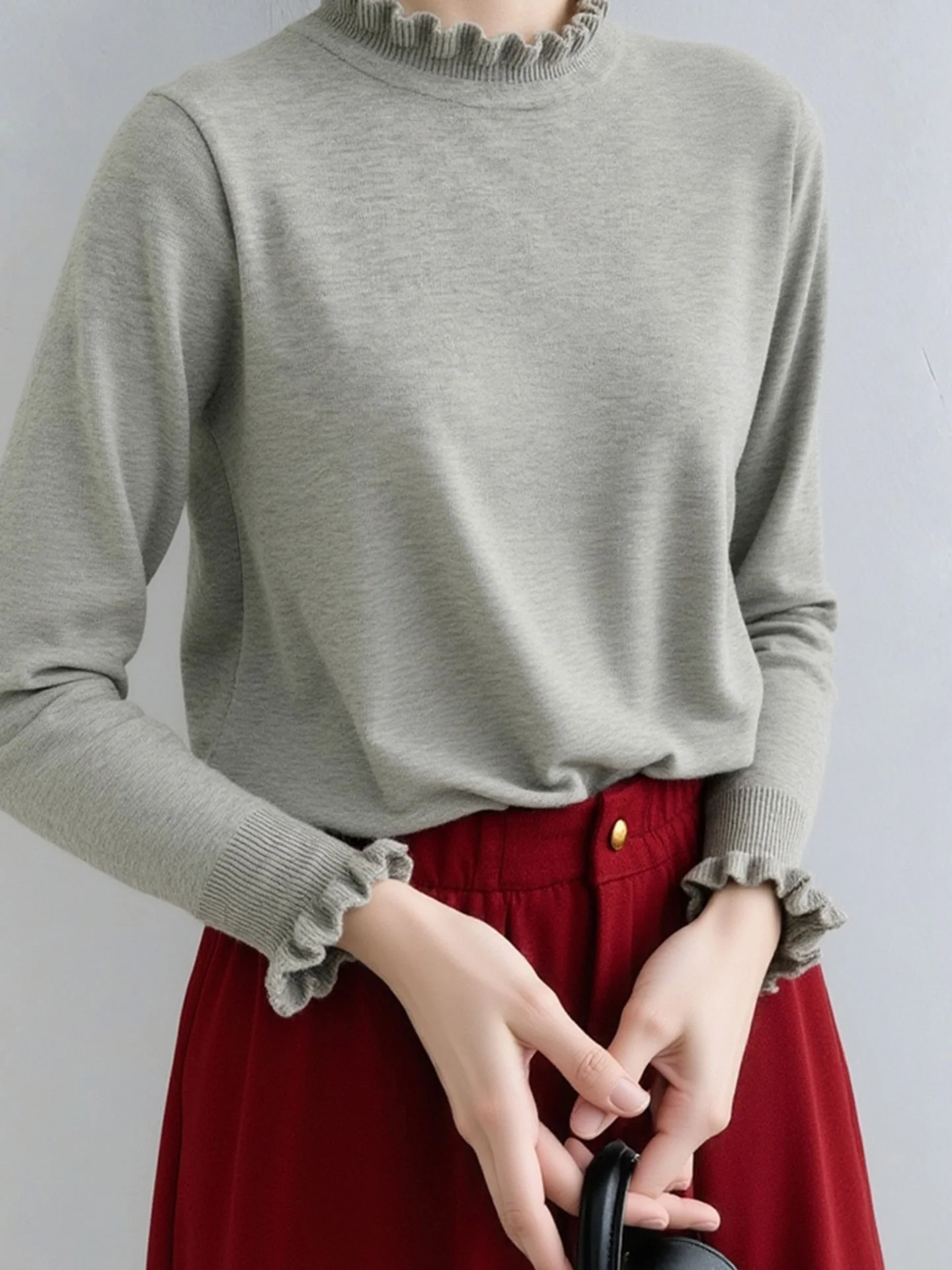 Coréen Sle Long Sve Camere pull tricoté bois ain épissage conception hiver haute qualité pull haut pour les femmes