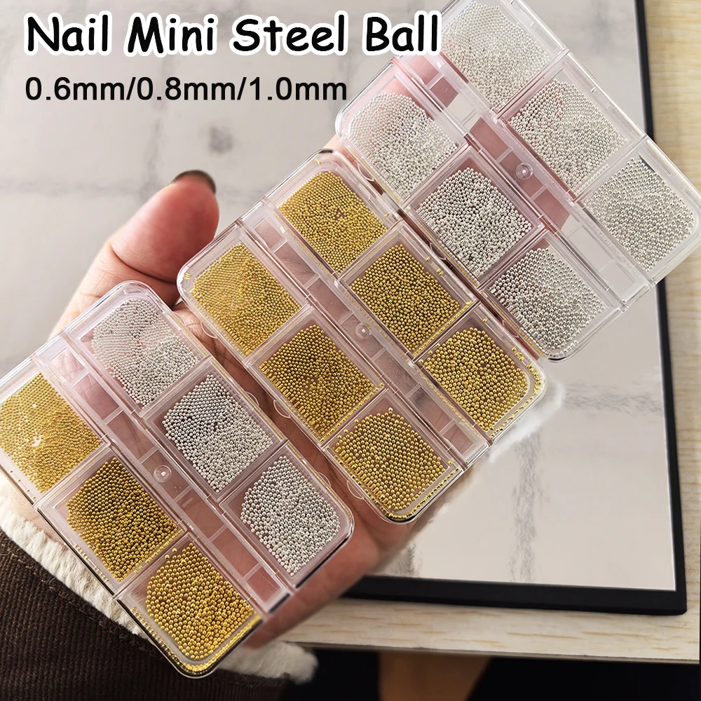 1 Box 0.6/0.8/1mm Micro Steel Balls Nail Art Caviar Beads Gold/Silver Nail Charms Mini Pearls Manicure Decorations Accessories*-