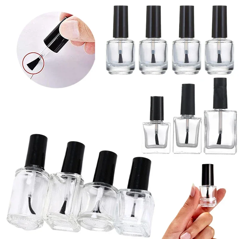 

10Pcs Portable 5ml-15ml Empty Nail Polish Bottles W/ Brush Caps Refillable Glass Containers Mini Vials For Cosmetics Nail Art