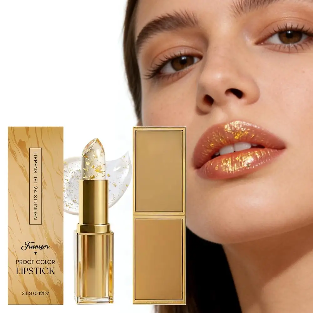 Gold Flecks PH Color Changing Lipstick Moisturizing High Shine Transfer Proof Non Greasy Hydrating Lip Balm Fade Lip Line 3.5g