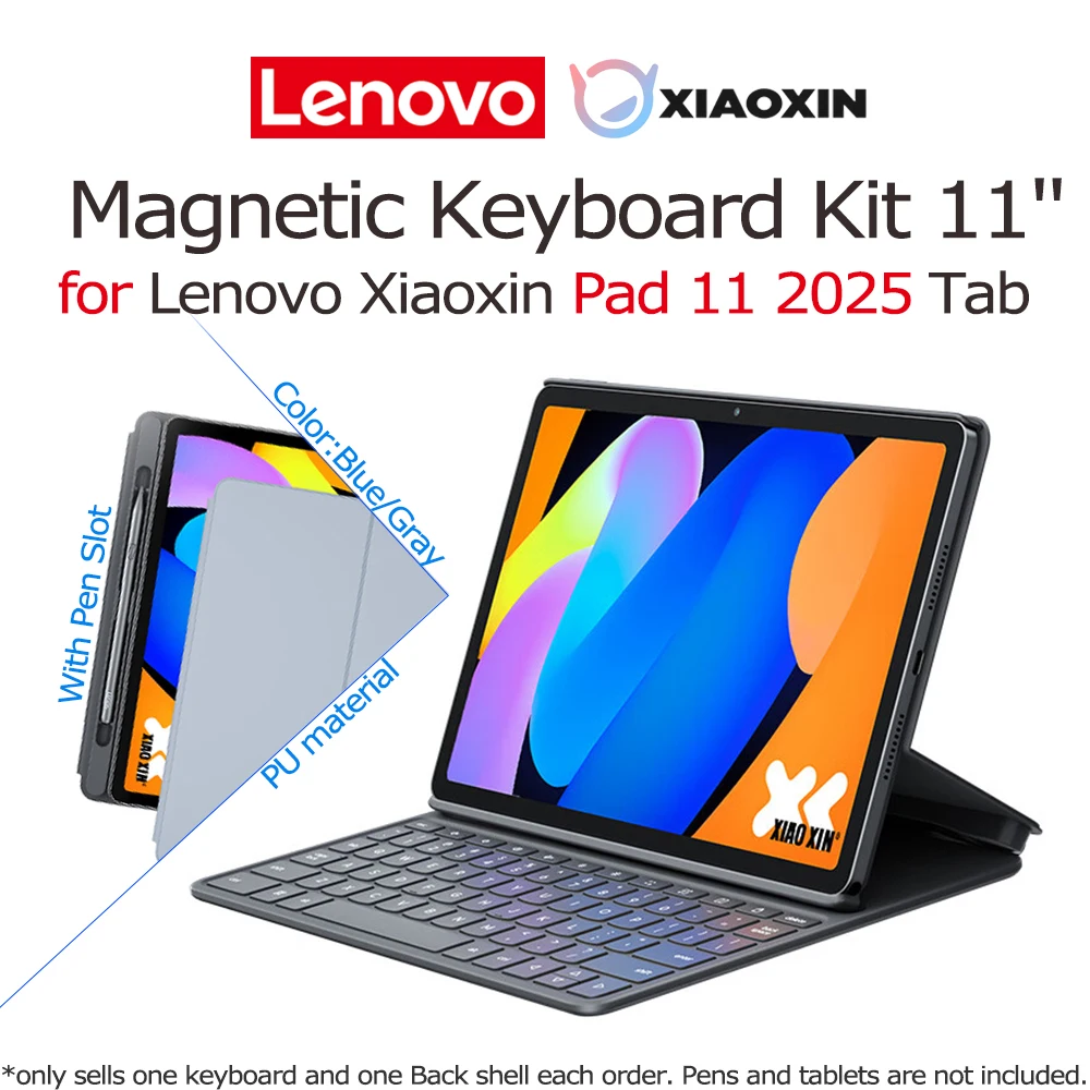 

New Original Magnetic Keyboard Kit stand 2 In 1 Combo Shell for Lenovo Xiaoxin Pad 11 2025 Tab 11'' Pen Slot PU Material Blue