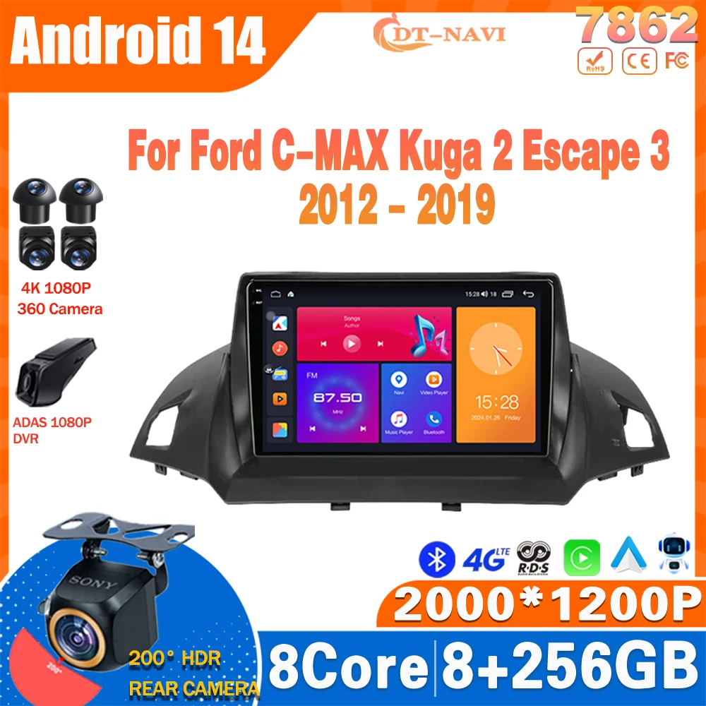 

Android14 Car Radio For Ford C-MAX Kuga 2 Escape 3 2012 - 2019 Multimedia Video Player GPS 4G Carplay Stereo NO 2Din Head Unit