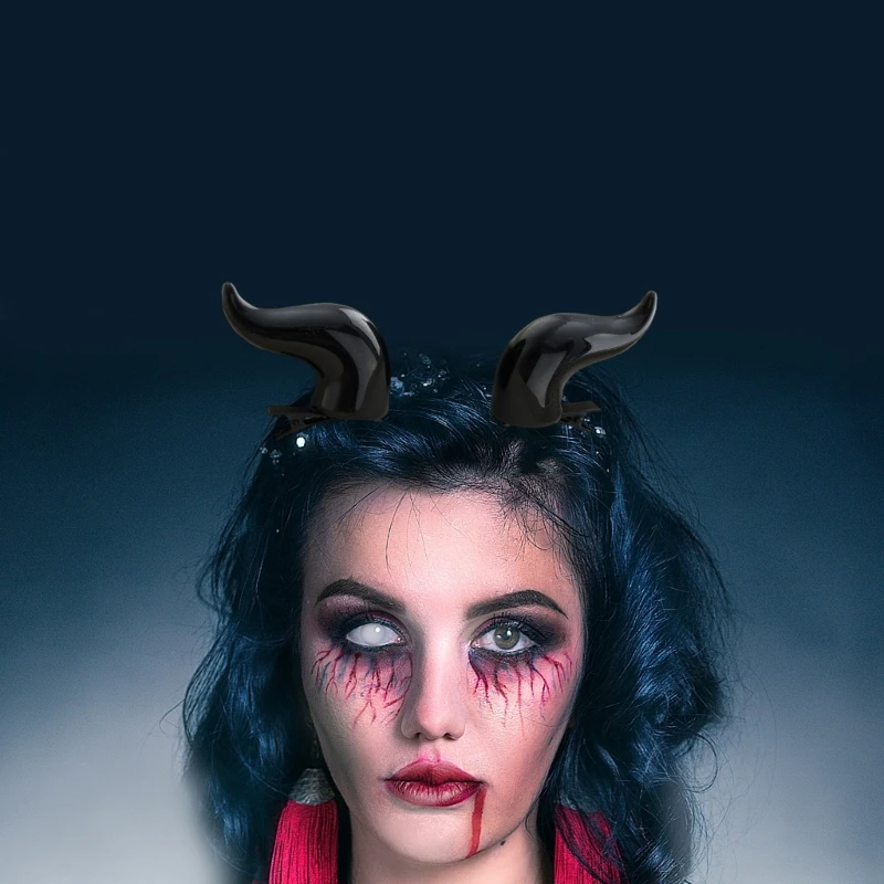M68Aハロウィーンパーティーコスチュームホーンヘアクリップセットロールプレイゲームヘアバレットフェスティバルヘッドウェアデビルホーンアヒルクリップ2PCS