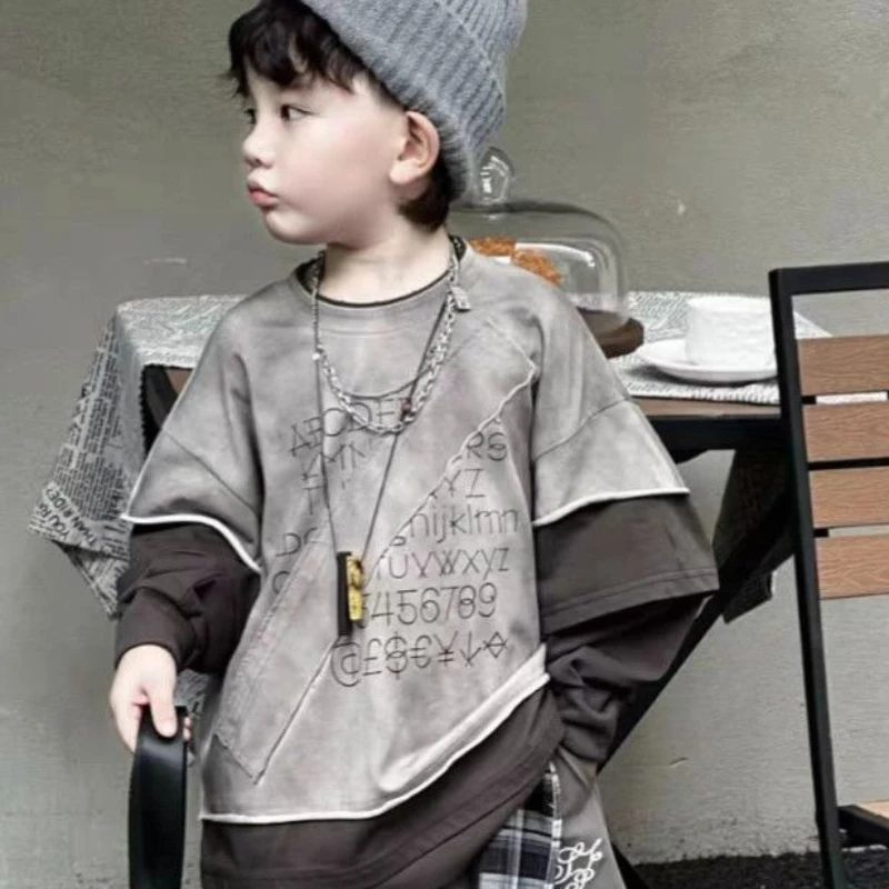 2026 New Kids Letter Patchwork Hoodie And Pants Set Boys Girls Casual Autumn Spring Two Piece Outfit Children Clothing