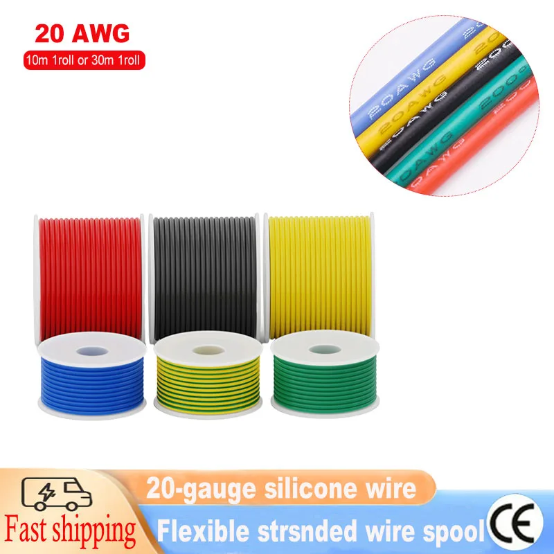 20-Gauge Silicone Wire, High-Quality Flexible Silicone-20 AWG Stranded Tinned Copper Wire-DIY Spool (10m 1 Roll or 30m 1 Roll)