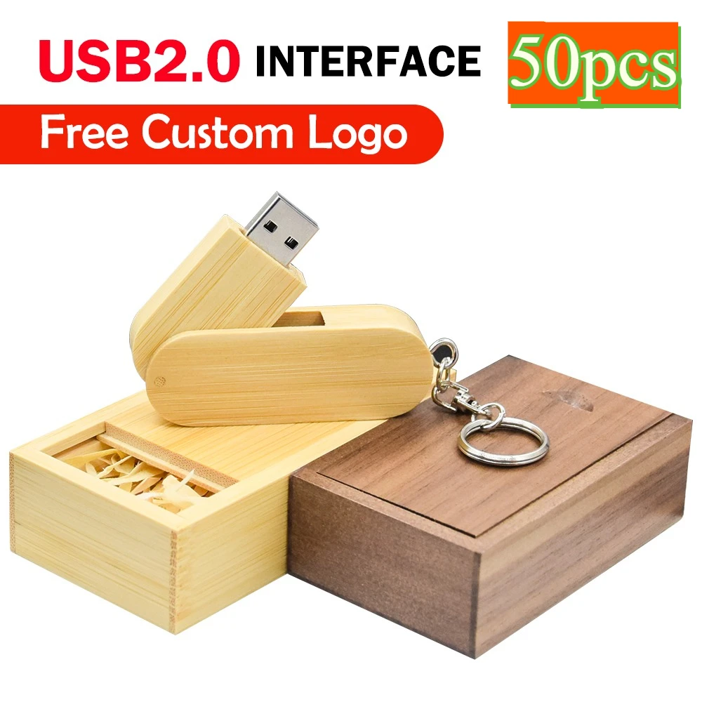 

50PCS LOT Rotatable Wooden USB 2.0 Flash Drive 128GB Free Custom Logo Pen Drive 64GB Memory Stick Creative Gift 32GB 16GB U Disk