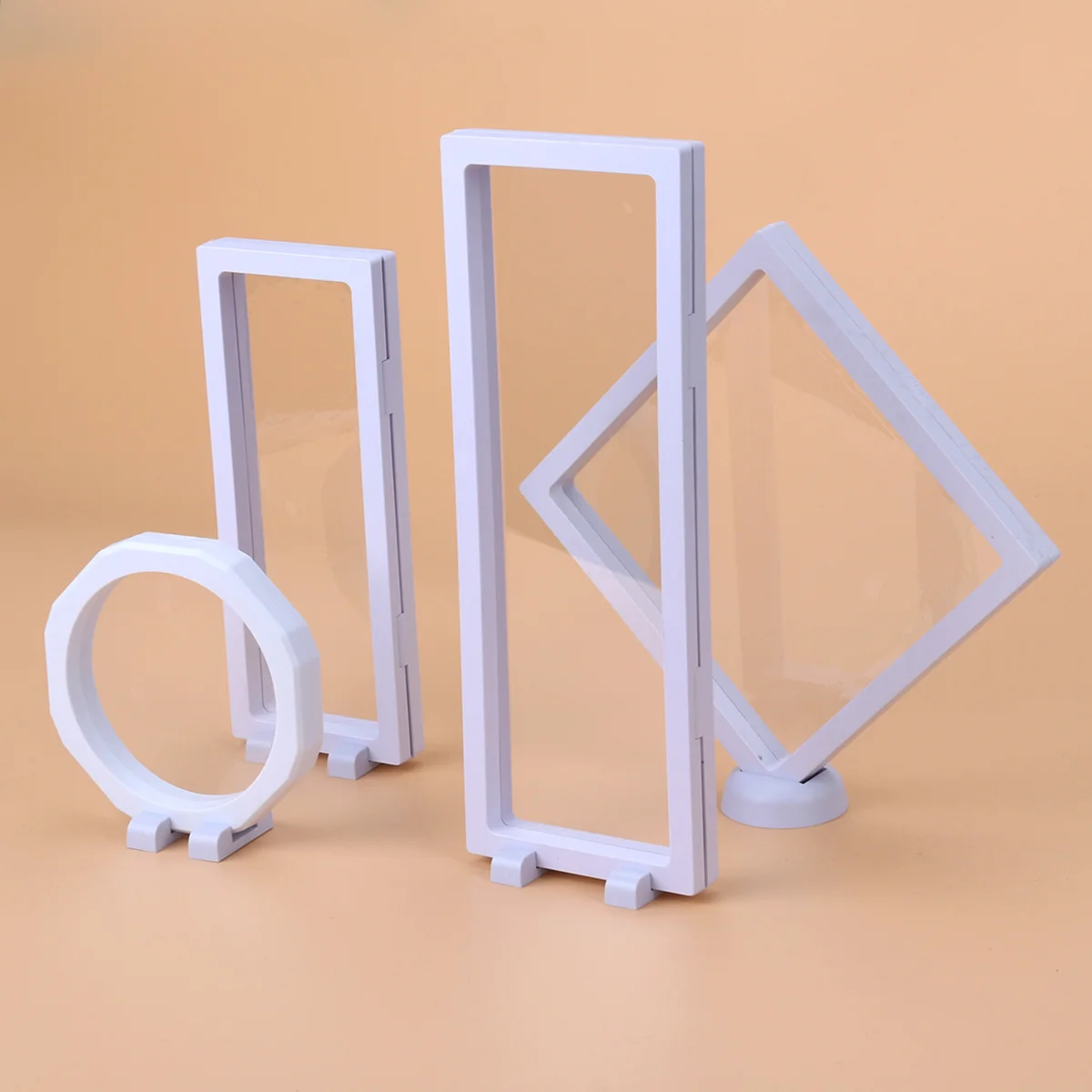 

3 D Jewelry Display Stand Case Floating Plastic Frame Box Money Stands Travel Coin