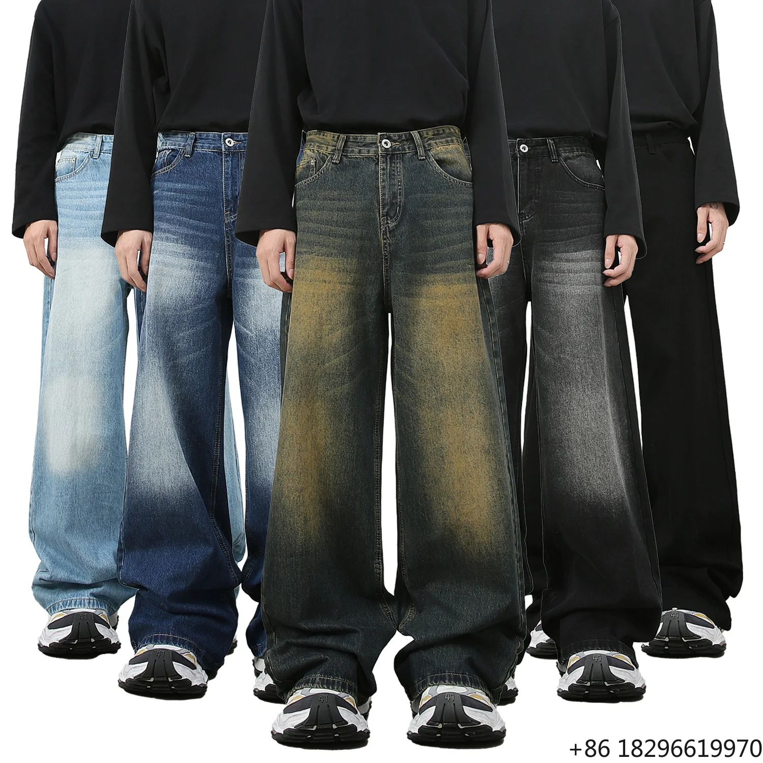 OEM Custom Logo Men Fashion Denim Jeans Wash Style Straight Wide Leg Plus Size Men Baggy Custom Jeans Pants for Men