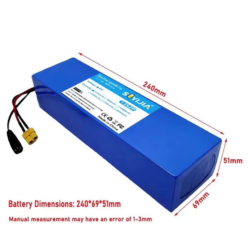 Batterie 48V 10500mAh 18650 13S2P, Pour Véhicule Électrique, Moto Électrique, Batterie De Bricolage Avec BMS