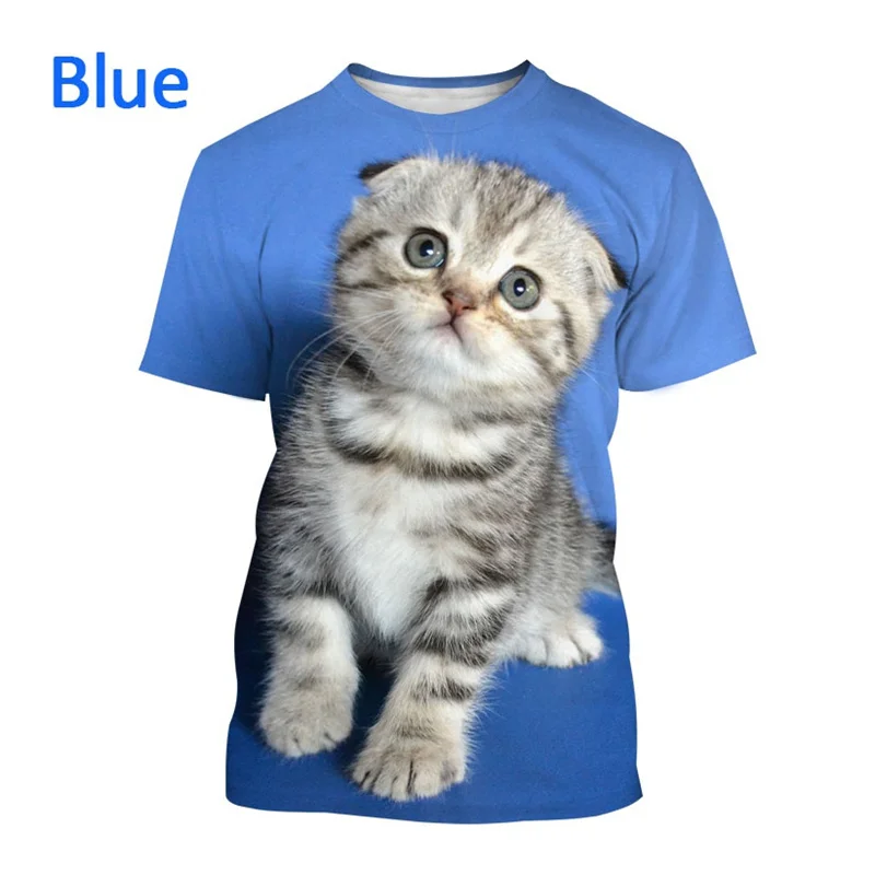 Funny New 3D Cute Animal Scottish Fold Cat Printing T Shirt Scottish Cat Graphic T-shirts Cats Lover Fashion Short Sleeves Tops