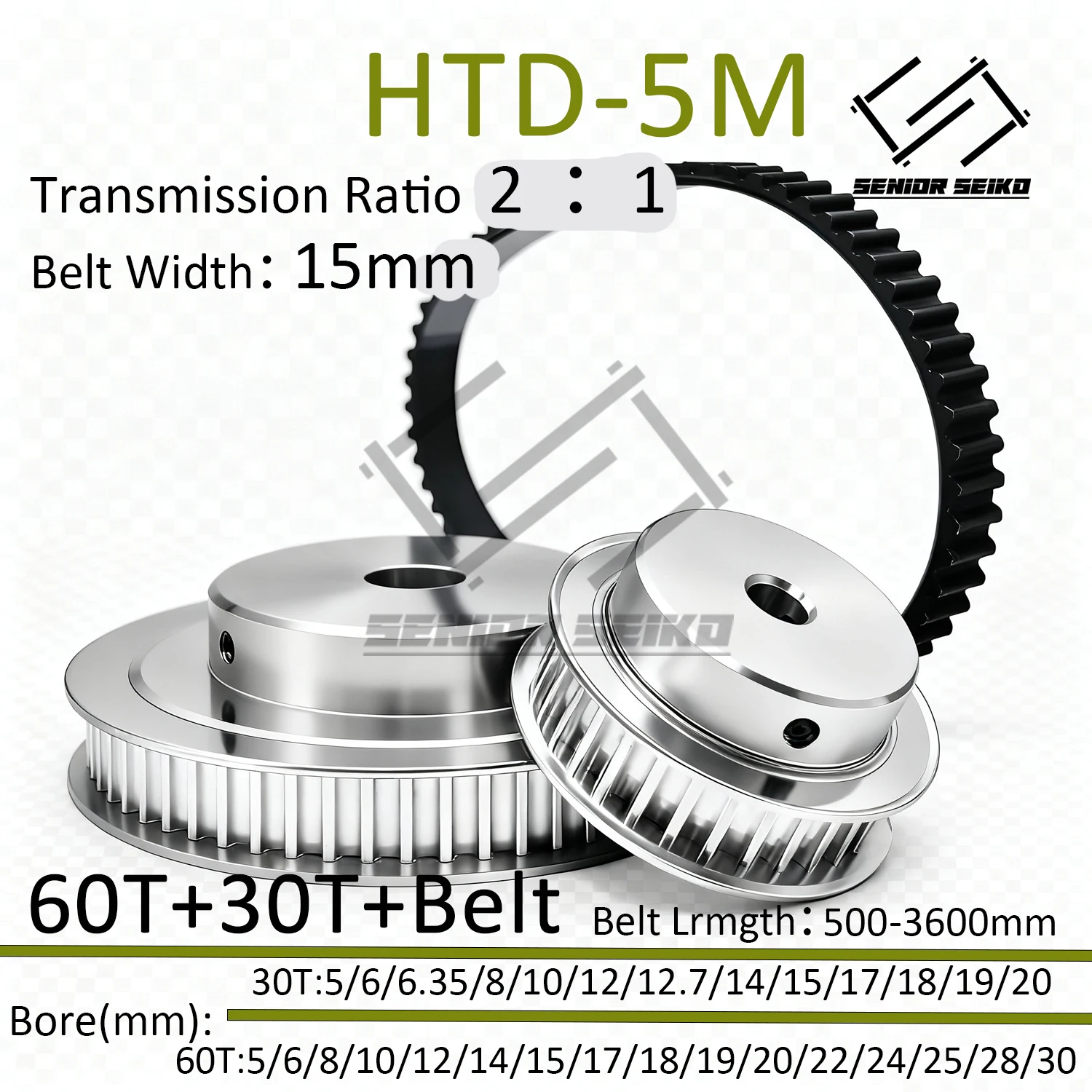 

Deceleration 2:1 HTD5M 60Teeth 30T Belt Width 15mm Synchronous Wheel Pulley Kit - Drive System Component for Smooth Operation