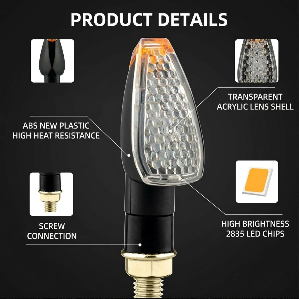 2pcs/set Universal IP67 LED Turn Signals Long Short Turn Signal Indicator Lights For Motorcycle Dirt Bike Go-kart