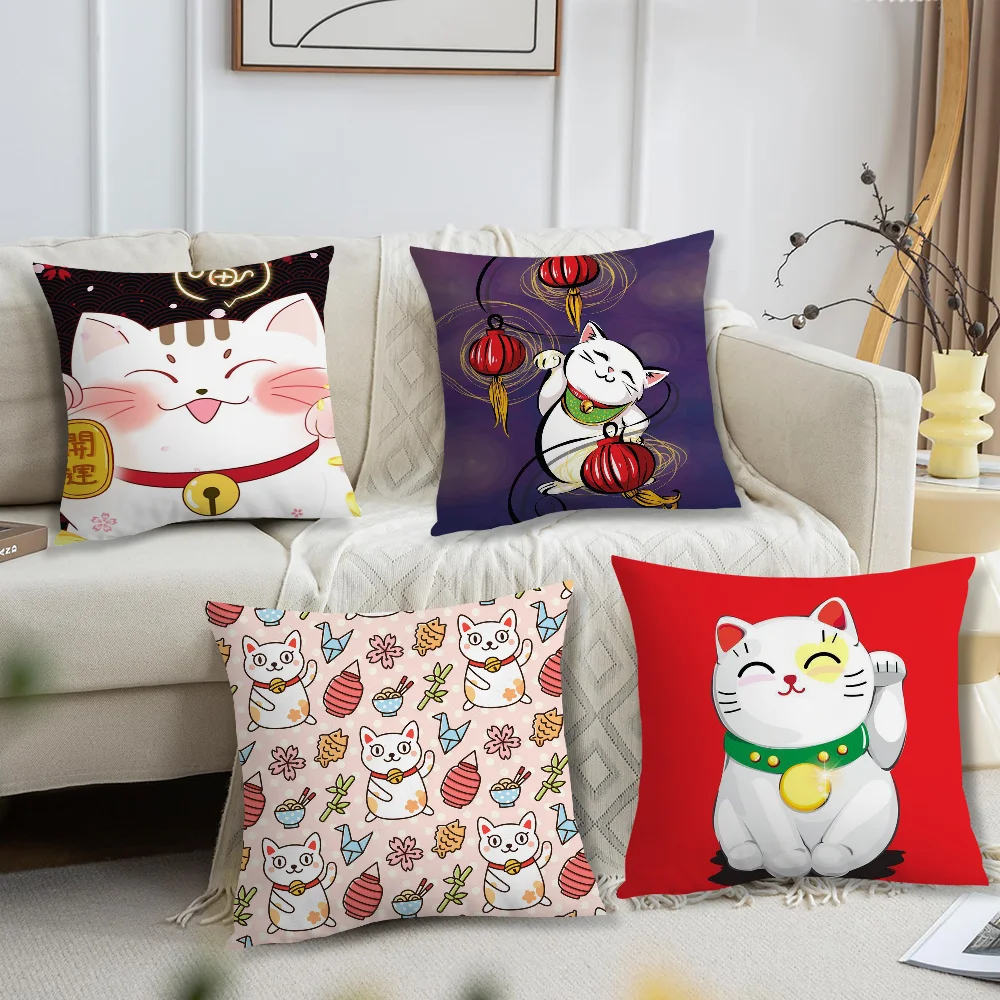 The Maneki-neko cushion cover Accessories Square Cushion Room Bedroom Headboard Sofa Living Backrest Car Nap Time