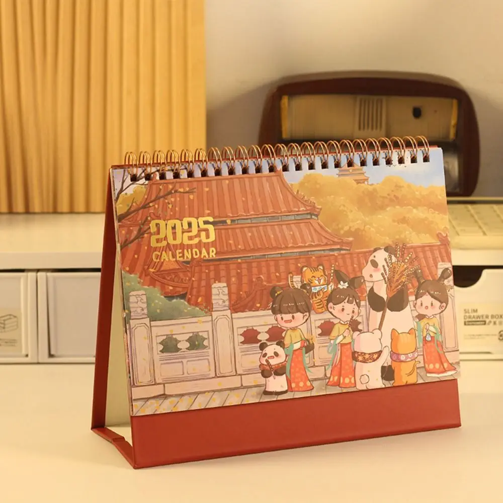Ancient Style 2025 New Year Desk Calendar Daily Monthly Planning Standing Flip Calendar Schedule Time Manegement