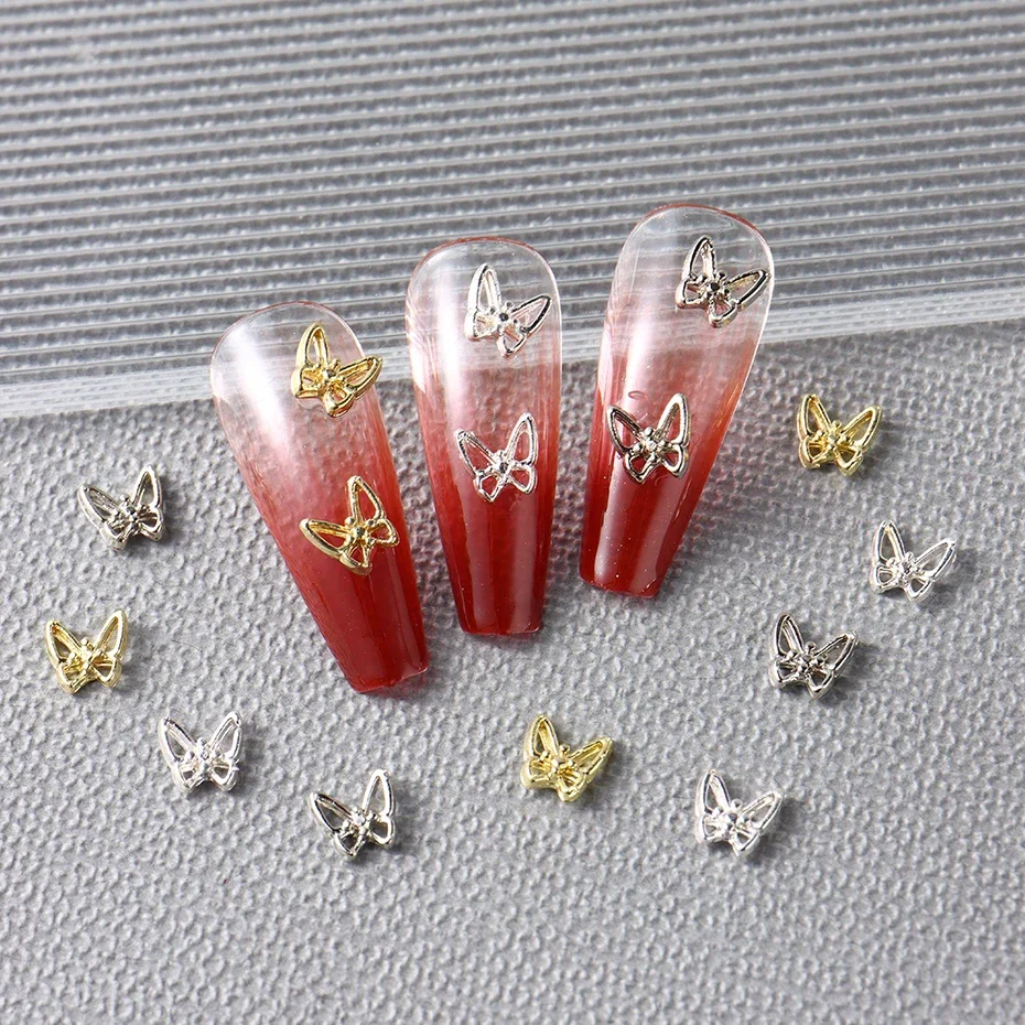 10pcs Butterfly Shaped Nail Rhinestone Silver Gold Butterflies Nail Charm 3D Nail Decoration Glitter Nail Manicure Accessories image 5