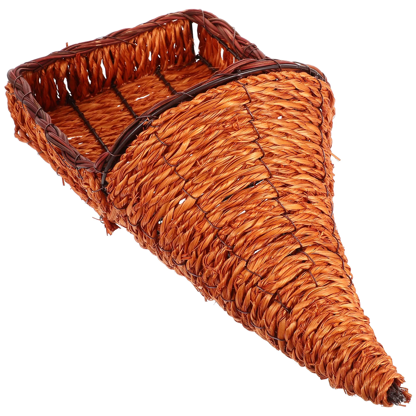 

1pc Bamboo Woven Basket Cornucopia Shape Fruit Bowl Storage Rattan Handmade Baskets Household Fruits Decor Container Kitchen Bar