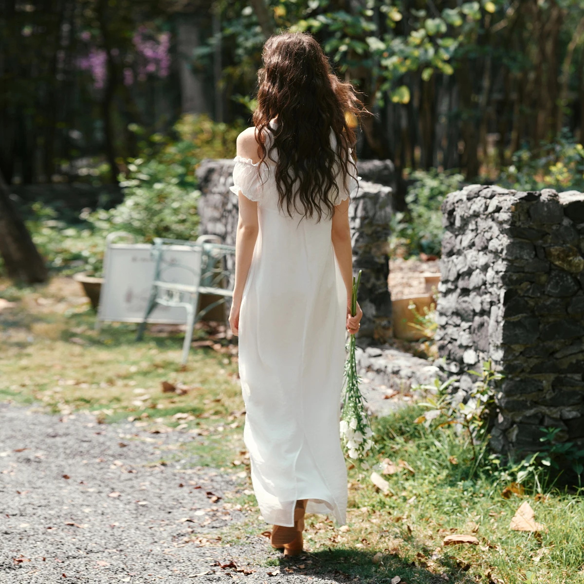 OLrain été femmes robe 2025 blanc Midi lâche dames Patchwork gaze élégant manches bouffantes Slash cou femme robes O57XL99132