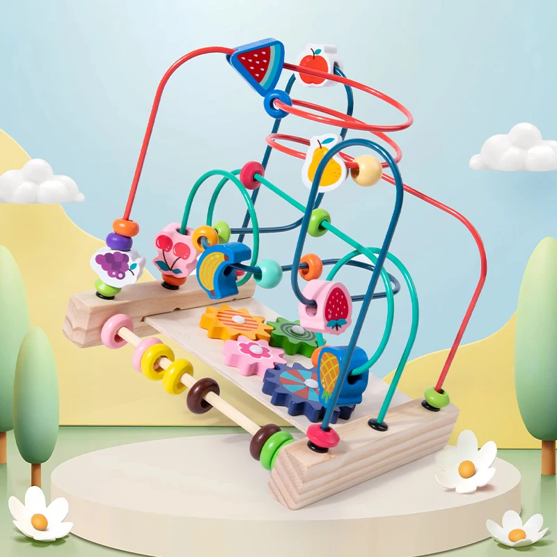 Montessori Toys Wooden Roller Coaster Bead Maze Abacus Math Toys Toddler Early Educational Toys for Kids Children 1-3 Years
