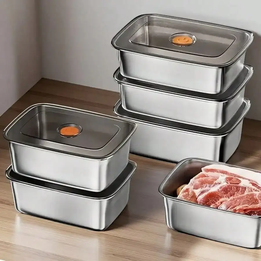 

5/6pcs 33.81oz Stainless Steel Food Containers, Leakproof, Stackable Meal Prep Tubs