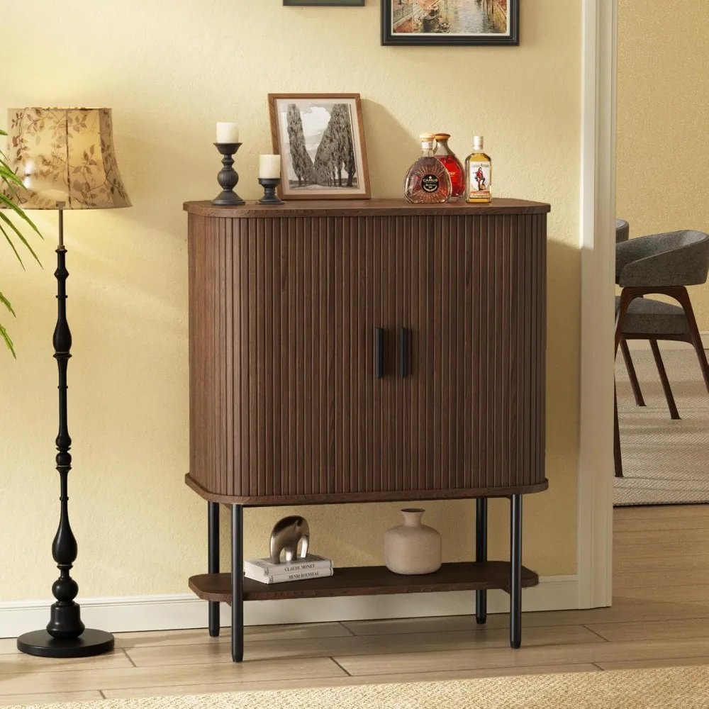 خزانة بار القهوة مع مساحة تخزين، خزانة النبيذ المخددة مع أبواب منزلقة، حامل زجاجي ورف النبيذ، كابينة الخمور ذات الخزانة الجانبية للبوفيه #3