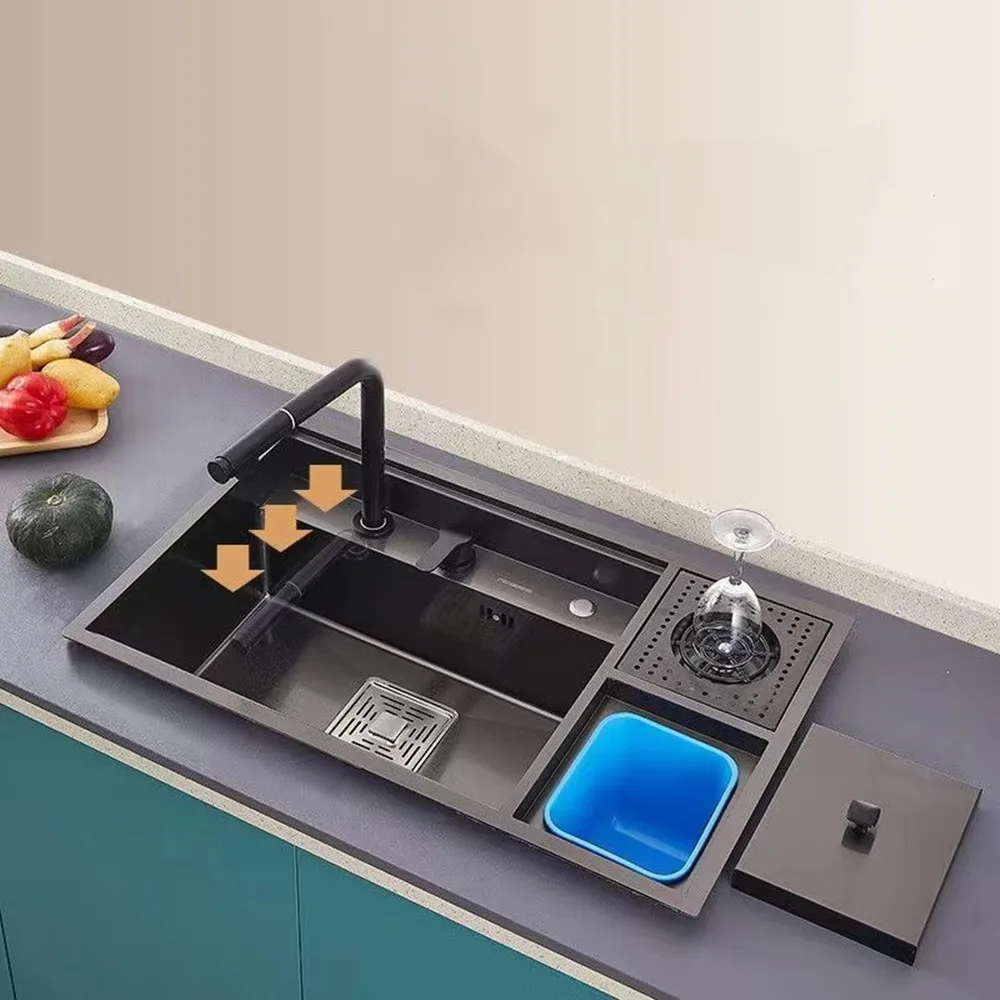 

78x46 см нано скрытая кухонная мойка из нержавеющей стали 304, мойка для чашек, бытовая мойка для овощей с мусорным баком