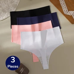 TrowBridge 3PCS/Set Women's Panties High Waist Seamless Thongs Soft Silk Satin Underwear Sexy Lingerie Fitness Comfort G-Strings