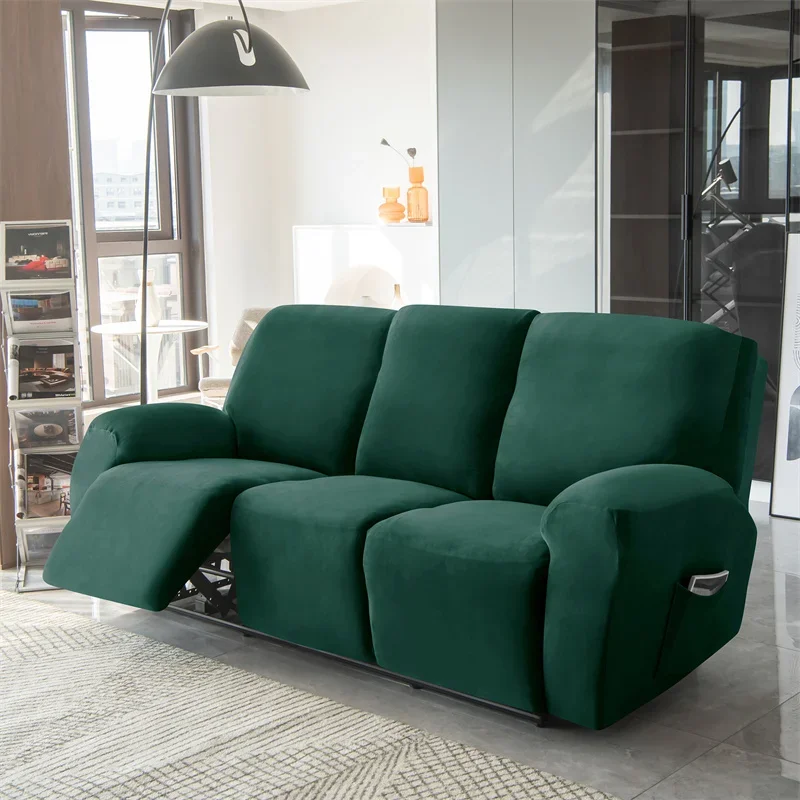 Bild 7: 3-Sitzer Samt Liege Sofa bezug All-Inclusive einfarbige Couch Coushion Anti-Proof Sessel Slipcove für Wohnzimmer