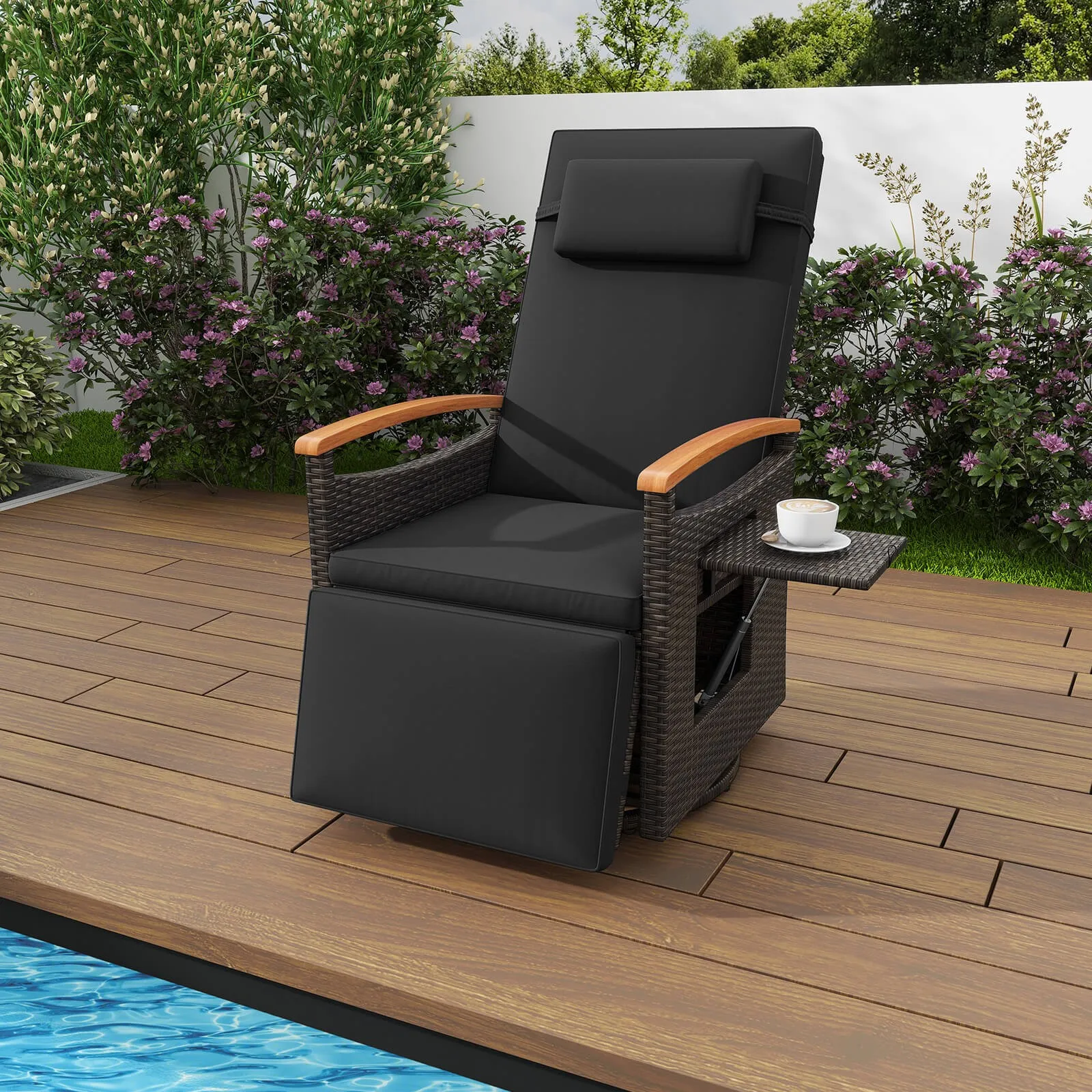 

Outdoor 360° Swivel Rattan Recliner Chair Patio Wicker Chaise Lounge Chair