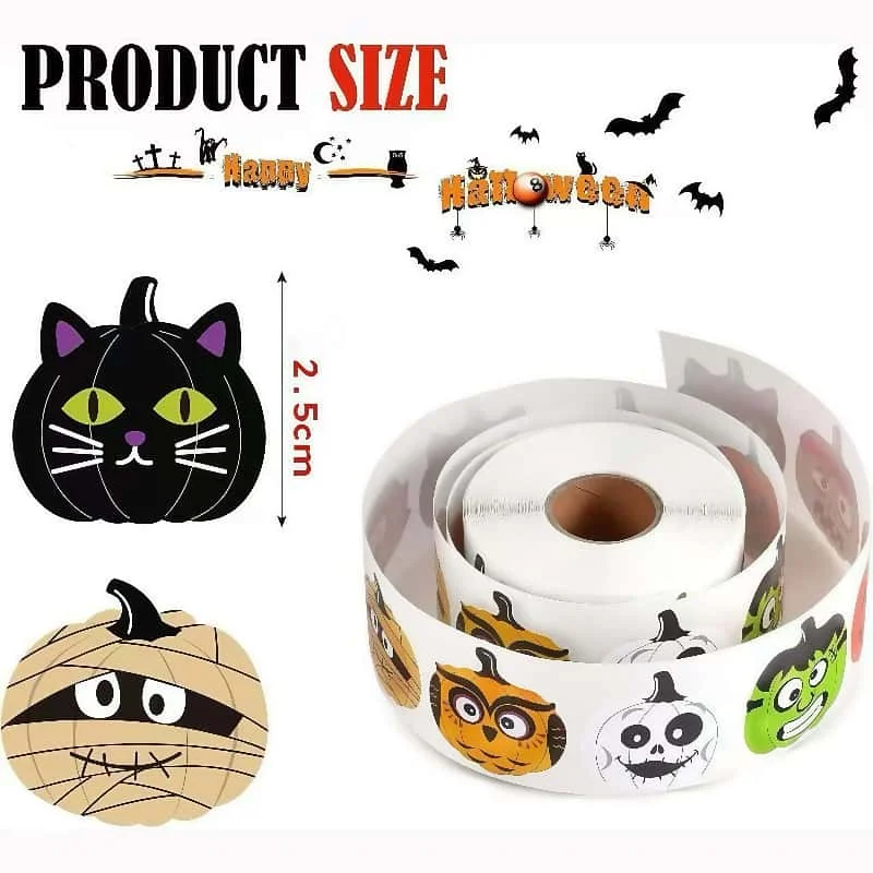 500PCS Trendy Halloween Stickers, Kawaii Cartoon Pumpkin Cat Monster Decals, Self-Adhesive Funny Party Decor Gift Labels image 4
