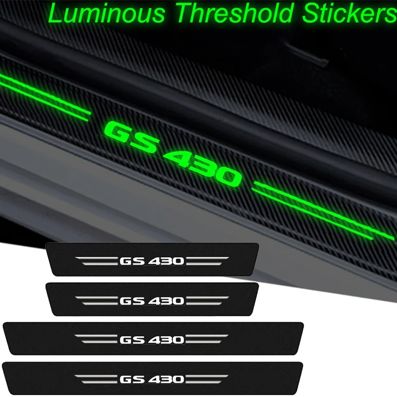 Luminous For Lexus GS430 Badge Car Door Sill Scuff Plate Decals Carbon Fiber Threshold Protector Stickers Strip Tape Accessories
