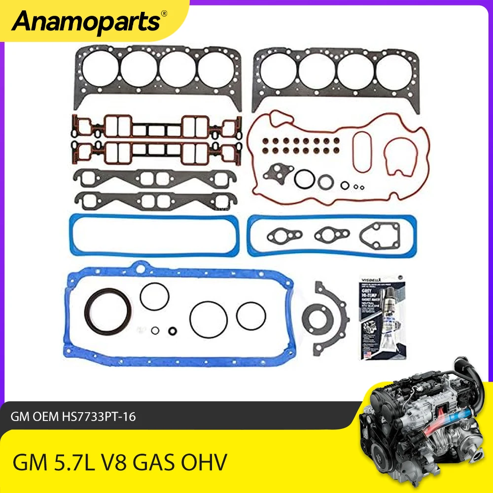 

Engine Parts Full Gasket Set Fit 5.7 L For Cadillac GMC Chevrolet 5.7L V8 GAS OHV 1996-2002 OEM HS7733PT-16